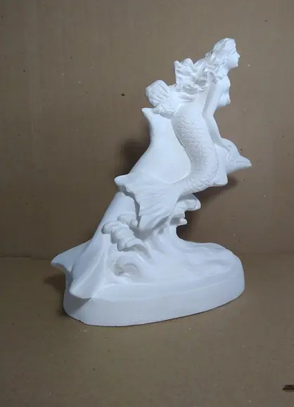 Sereia Imagem Sereia Janaina no Golfinho em Gesso Cru