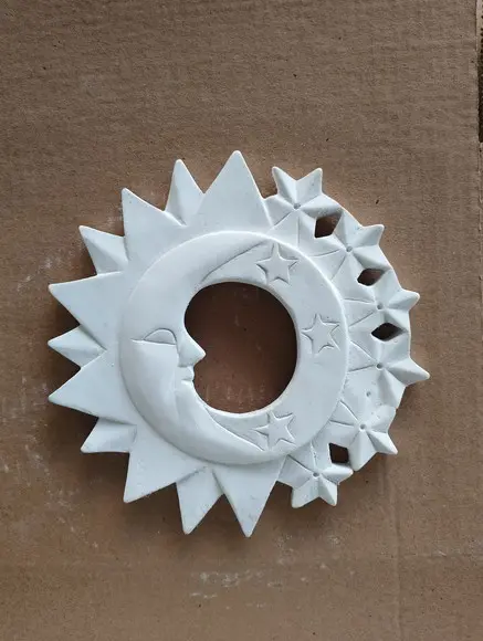 Sol Lua e Estrelas Imagem para Pendurar na Parede Gesso Cru