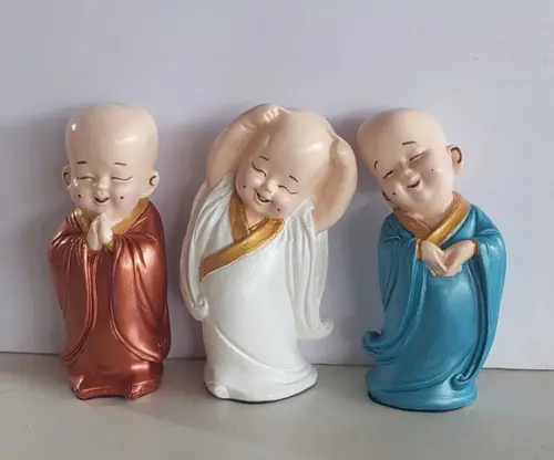 Trio de Budas Felizes Imagem Monges Kit com 3