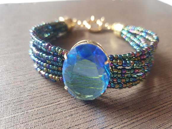 Bracelete Banhado de Cristal Água Marinha