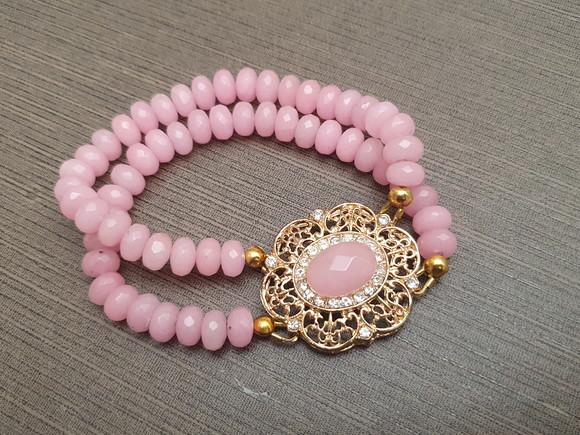 Bracelete Com Pedras Naturais Jade Rosa
