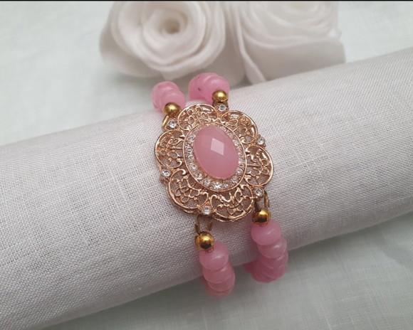 Bracelete com Pedras Naturais Jade Rosa