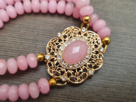Bracelete Com Pedras Naturais Jade Rosa