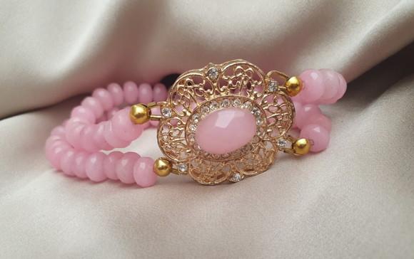 Bracelete com Pedras Naturais Jade Rosa