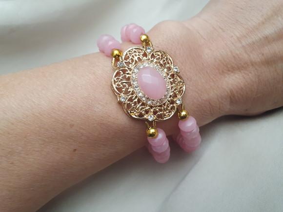 Bracelete Com Pedras Naturais Jade Rosa