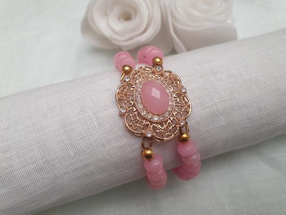 Bracelete Com Pedras Naturais Jade Rosa