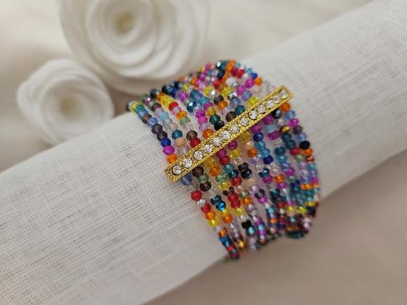 Bracelete Dourado com Cristais Coloridos
