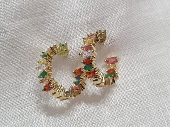 Brinco Argola Banhado com Cristais Coloridos