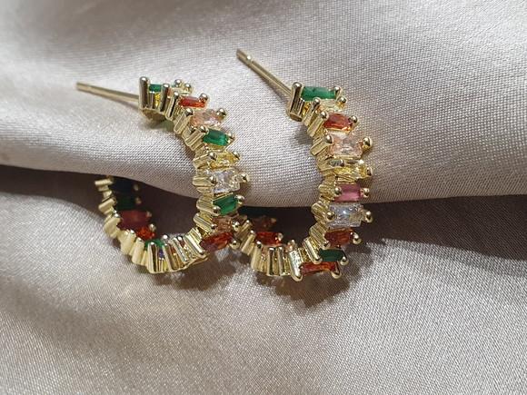 Brinco Argola Banhado com Cristais Coloridos