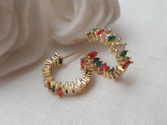 Brinco Argola Banhado com Cristais Coloridos