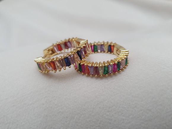 Brinco Argola Banhado com Cristais Coloridos