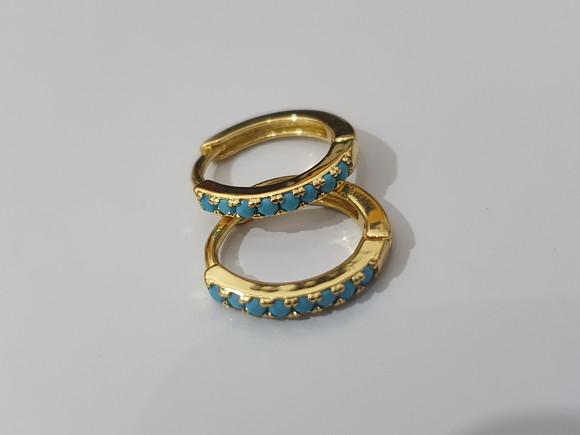 Brinco Argola com Pedras Naturais Azul Turquesa
