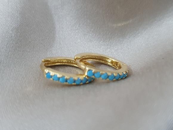 Brinco Argola com Pedras Naturais Azul Turquesa