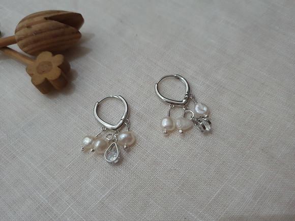 Brinco Argola com Pérolas Naturais e Cristal