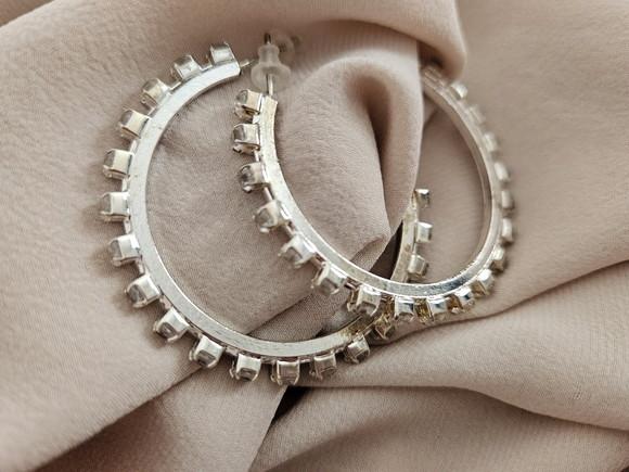 Brinco Argola Prata com Cristais Transparentes