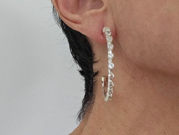 Brinco Argola Prata com Cristais Transparentes