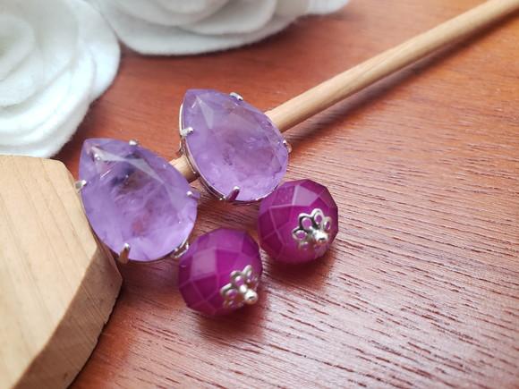 Brinco Banhado a Prata com Cristal Lavanda