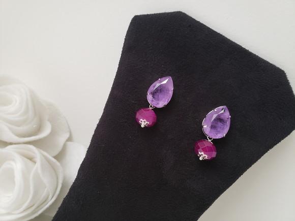 Brinco Banhado a Prata com Cristal Lavanda