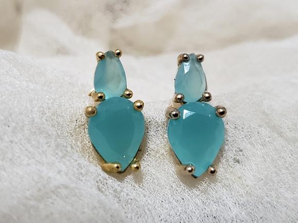 Brinco Banhado com Cabochão e Cristal Sky