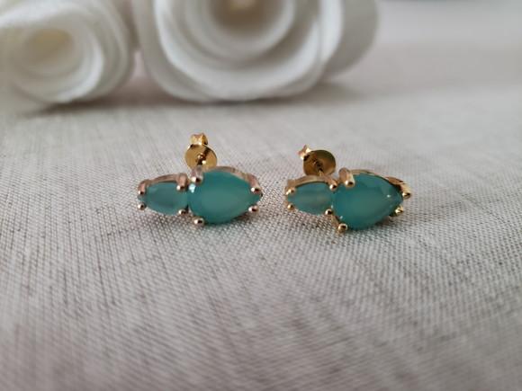 Brinco Banhado com Cabochão e Cristal Sky