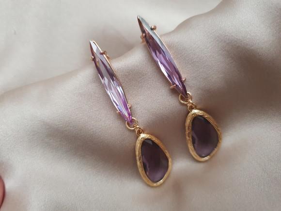Brinco Banhado com Cristal Lavanda