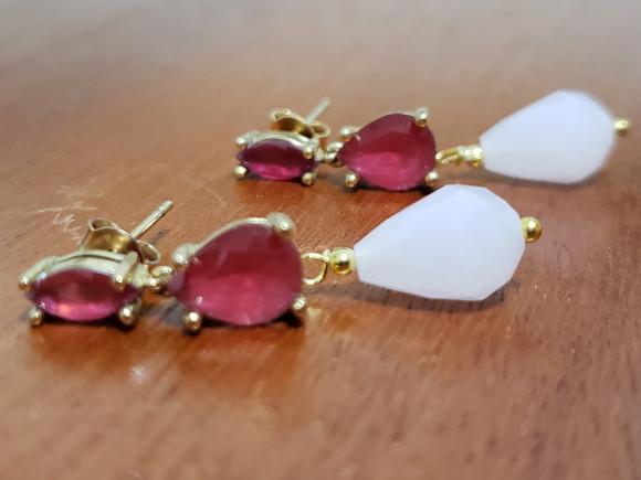 Brinco Banhado com Cristal Rubilita e Quartzo Rosa