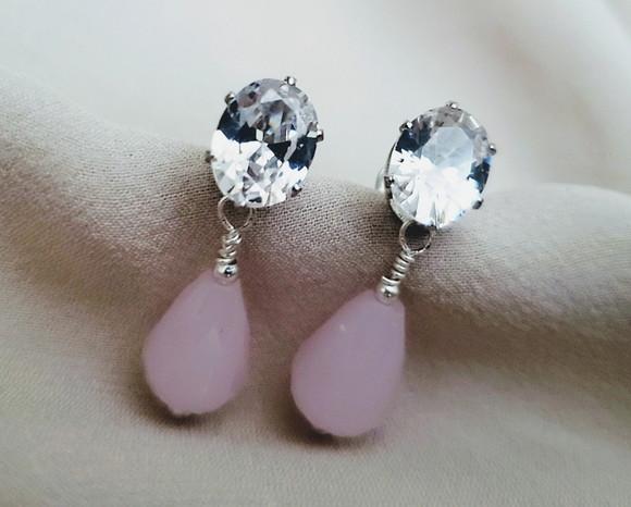 Brinco Banhado com Cristal Transparente e Quartzo Rosa