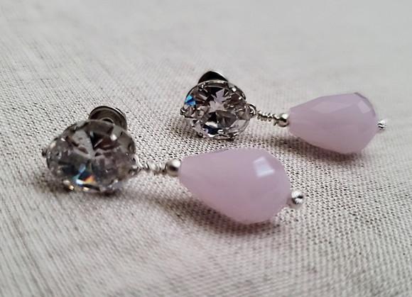 Brinco Banhado com Cristal Transparente e Quartzo Rosa