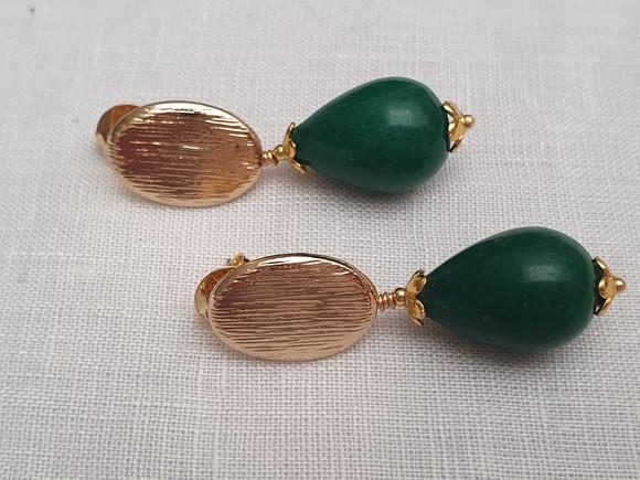 Brinco Banhado com Pedra Natural Jade Verde Folha