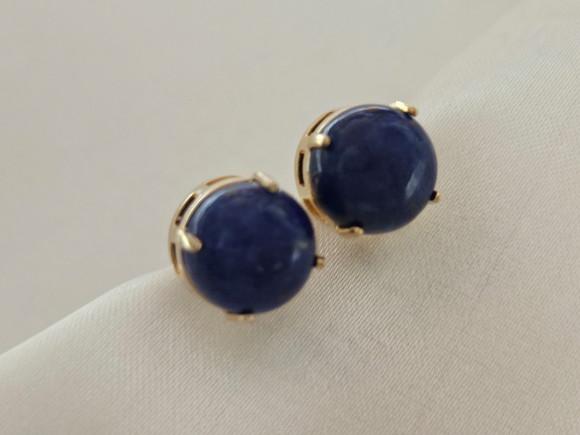 Brinco Banhado com Pedra Natural Lápis Lazuli 10mm