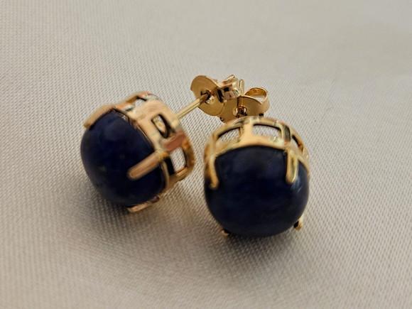 Brinco Banhado com Pedra Natural Lápis Lazuli 10mm