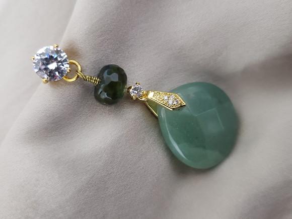 Brinco Banhado de Pedras Naturais Jade e Ágata e Cristal
