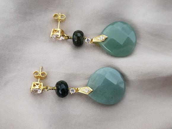 Brinco Banhado de Pedras Naturais Jade e Ágata e Cristal