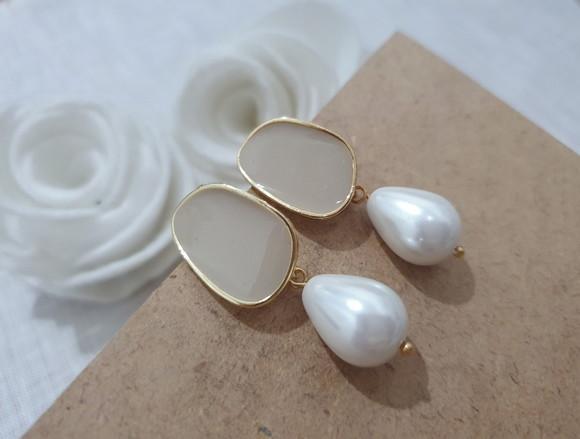 Brinco Banhado Esmaltado com Pérola Gota