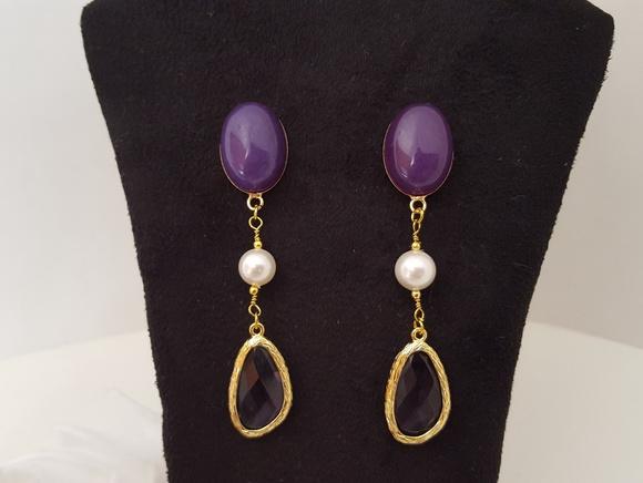 Brinco Cabochão e Pérolas