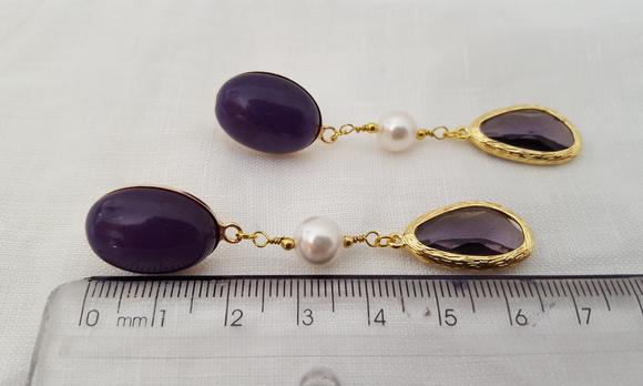 Brinco Cabochão e Pérolas