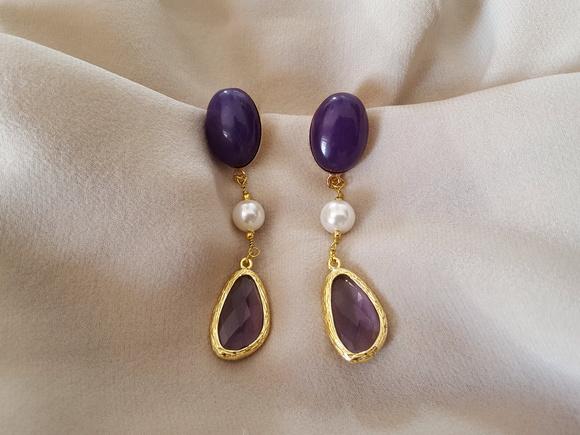 Brinco Cabochão e Pérolas