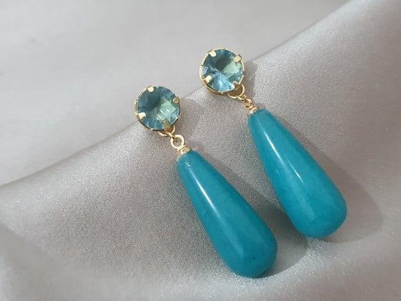 Brinco de Pedra Angelita e Cristal