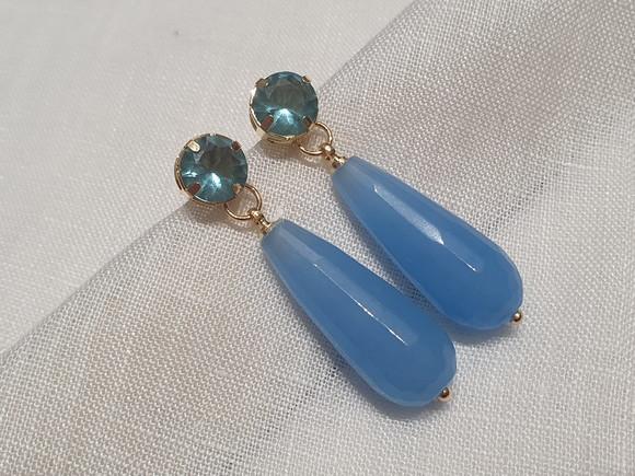 Brinco de Pedra Natural Jade Azul e Cristal Água Marinha