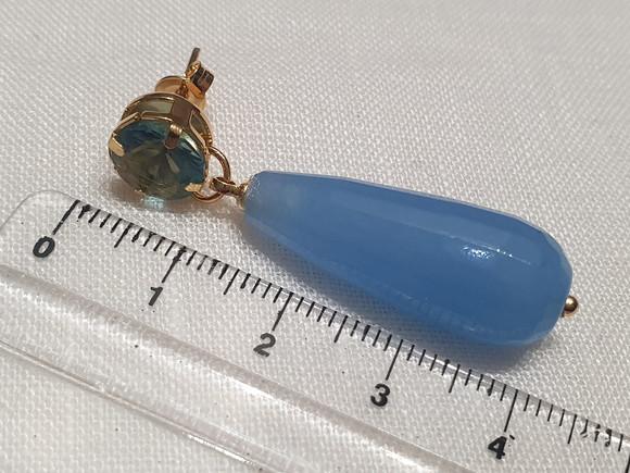 Brinco de Pedra Natural Jade Azul e Cristal Água Marinha