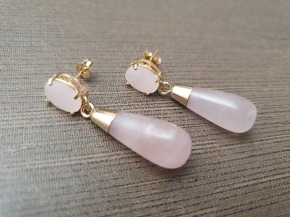 Brinco de Pedra Opala Rosa e Cristal Quartzo Rosa