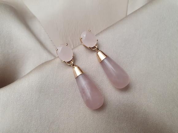 Brinco de Pedra Opala Rosa e Cristal Quartzo Rosa