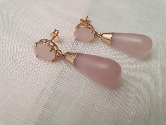 Brinco de Pedra Opala Rosa e Cristal Quartzo Rosa