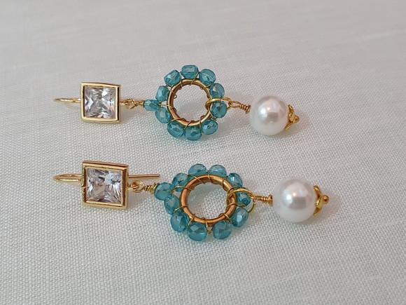 Brinco de Pedras Naturais Jade e Pérolas 9