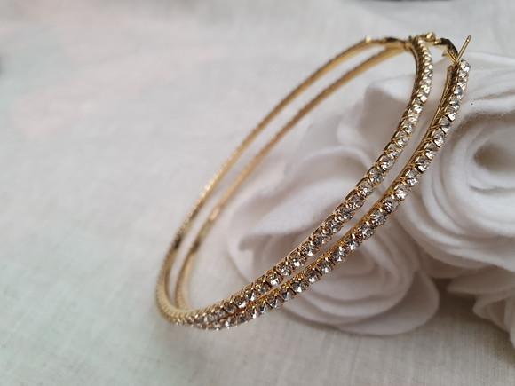 Brinco Dourado Argola com Cristal Transparente 9cm