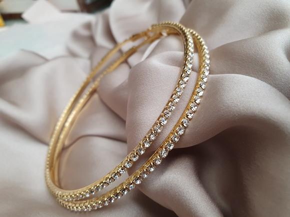 Brinco Dourado Argola com Cristal Transparente 9cm