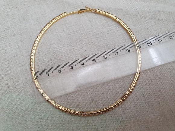 Brinco Dourado Argola com Cristal Transparente 9cm