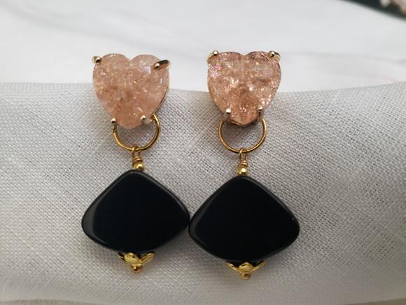 Brinco Dourado Banhado com Pedra Natural Ágata