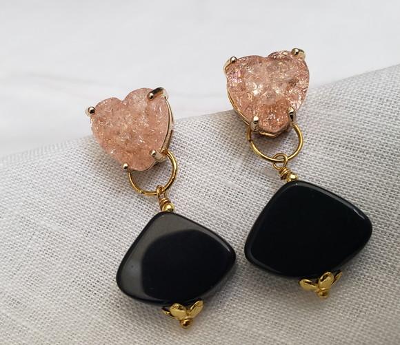 Brinco Dourado Banhado com Pedra Natural Ágata