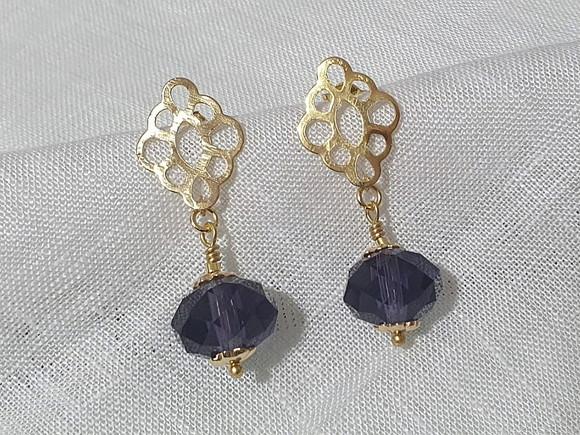 Brinco Dourado com Cristal Color Ametista